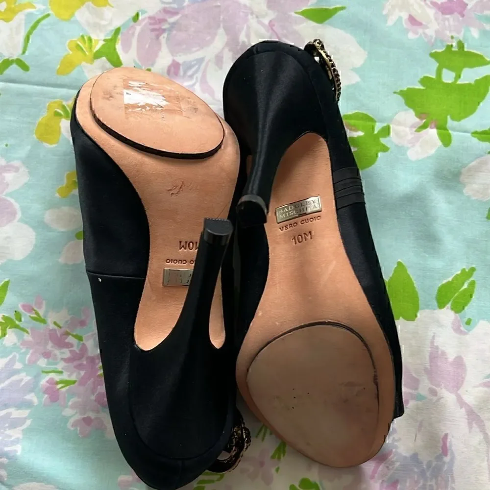 Badgley Mischka Satin Heels - Rhinestone Accent - 10